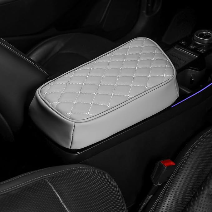 Car Armrest Cushion Cover Compatible with Kia EV6 2022-2026 Accessories, Leather Center Console Armrest Pad(Gray)