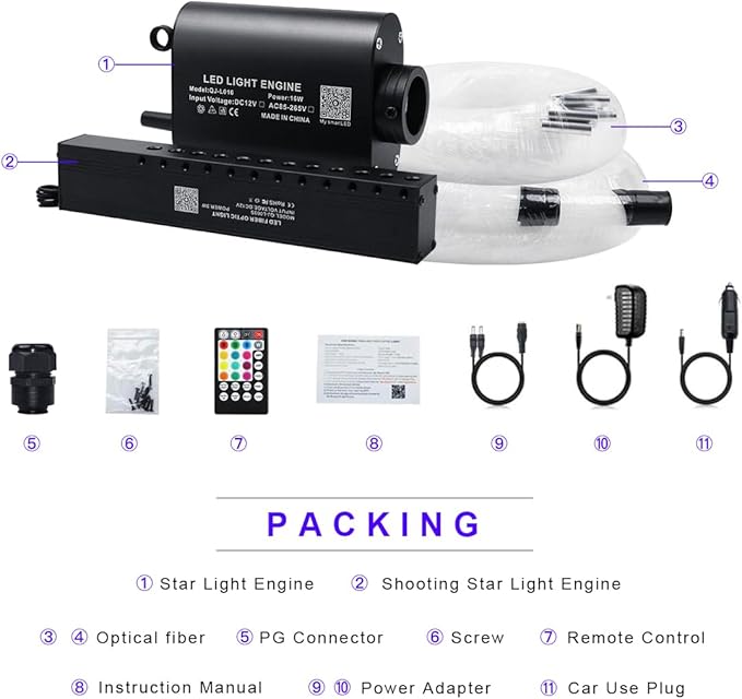 AKEPO Shooting Star Starlights Headliner Kit, 430pcs Mixed Dia. Optical Fiber Strands 9.8ft/3m with Shooting Star Effect 16W APP/Remote Control Music Activated Effect Fiber Optic Lights