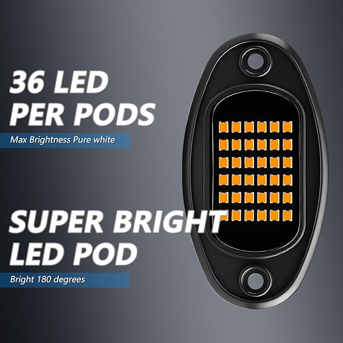 GSRECY Rock Lights Ultra Bright LED Neon Underglow Lights Waterproof for Trucks Pickup SUV UTV ATV RZR Car Boats Motorcycle (Yellow, 4 Pods)