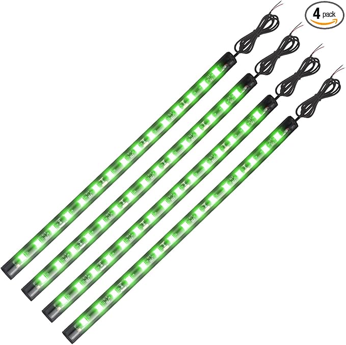 YM E-Bright Green Led Strip Lights for Cars, 10.6 inch 27CM 5050 15 SMD Waterproof Car Underglow Lights Motorcycles Boat Decoration Led Interior Exterior Lights Strip,DC-12V, Pack of 4