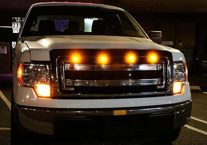iJDMTOY 4pc Set Custom Retrofit Amber Yellow Front Grille Mesh Mount LED Lighting Kit Compatible With Trucks SUVs