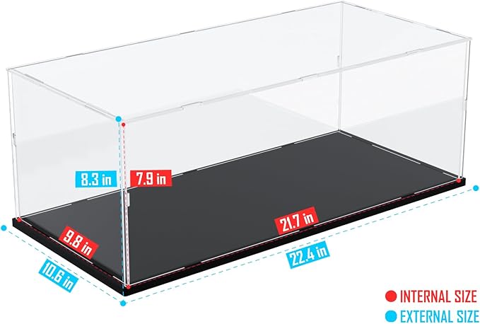 Choowin Acrylic Display Case for Lego Batmobile 76328 for Lego Peugeot 42156 42125 21054 for Lego Car Display Thickened Clear Acrylic Display Cases for Collectibles Assemble Dustproof(Black Base)