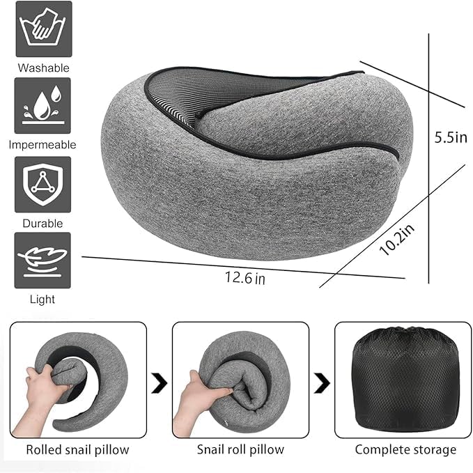 SZXYX Travel Pillows for Airplanes, 100% Pure Memory Foam Neck Pillow for Airplanes, Comfortable Breathable Cover, 360° Support Stowable Pillows for Sleeping, Car, Airport Travel Essentials, Max Grey