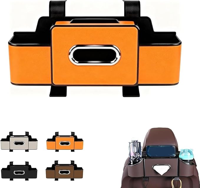 Car Organizers and Storage Box Behind Seat, Car Organizer Back of Seat, 4 in 1 Multifunctional Cars Organizer, For Snacks, Drinks, Bag Hook, Keep Tidy & Organized (Orange)