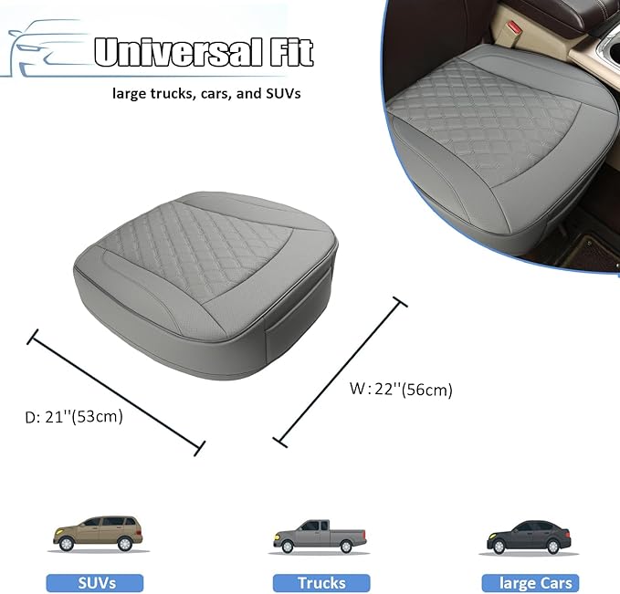 GIANT PANDA Bottom Seat Cover for Trucks&SUV, Front PU Leather Driver Seat Protector Fit for Chevy,Ram,Toyota,GMC,Ford F150 F-Series (2PCS-Grey)