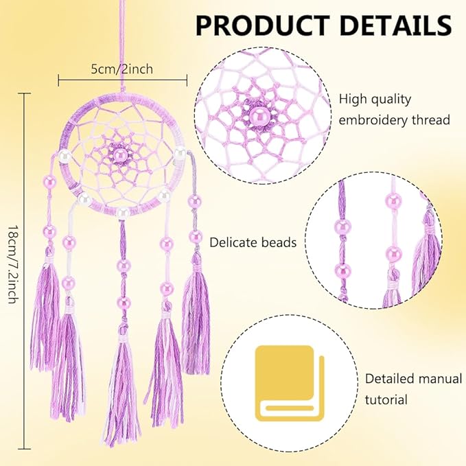 INFUNLY 8 Sets Small Dream Catcher Kit DIY Mini Dreamcatcher Making Kit with Instruction Dream Catcher Hanging Ornament Gradient Color for Bag Pendant Car Mirror Bedroom