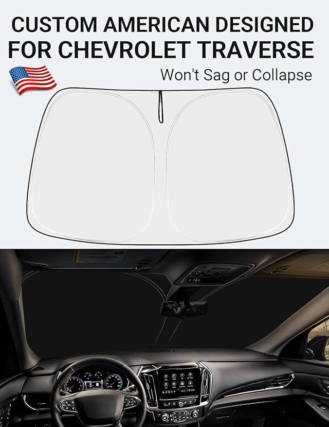 Proadsy 2026 Upgrade Front Windshield Sun Shade Foldable Sunshade Protector Custom Fit 2018-2023 Traverse LS, LT, RS, Redline, Premier, High Country SUV Accessories
