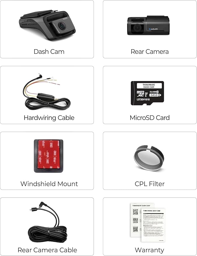 THINKWARE U3000 PRO 2CH 4K HDR Dual Dash Cam Front and Rear - 4K+2K STARVIS 2, Super Night Vision 4.0, Radar Parking Mode, Thermal Protection, 5GHz Wi-Fi and GPS - 64GB MicroSD & OBD Cable Incl