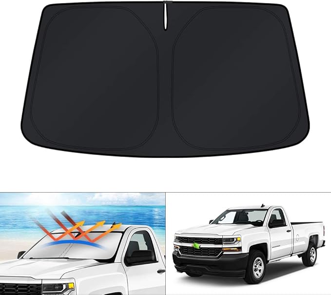 KUST Windshield Sun Shade for 2014-2016 2017 2018 Chevrolet Chevy Silverado/GMC Sierra 1500 2500HD 3500HD Custom Fit Sunshade Accessories Foldable Sun Visor Protector Block UV Rays