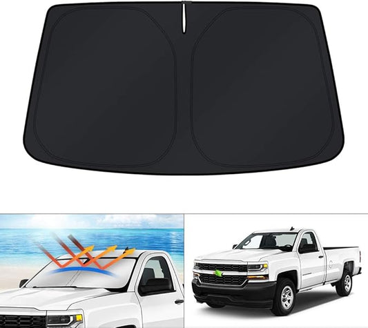 KUST Windshield Sun Shade for 2014-2016 2017 2018 Chevrolet Chevy Silverado/GMC Sierra 1500 2500HD 3500HD Custom Fit Sunshade Accessories Foldable Sun Visor Protector Block UV Rays