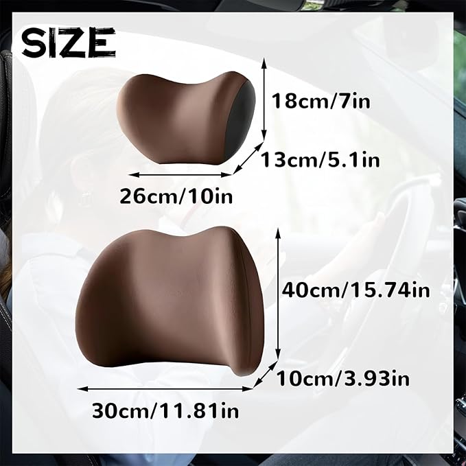 Car Headrest & Lumbar Support Cushion, Car Headrest and Lumbar Support, Ergonomic Car Seat Headrest & Lumbar Cushion, Car Head Rest and Lumbar Pillow Set for Neck Back Pain Relief (Coffee)