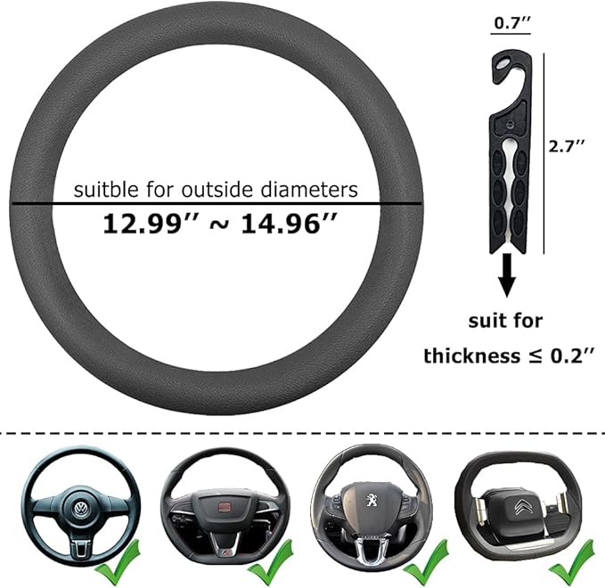 Direct Silicone Auto Car Steering Wheel Cover 13"-15" / 33-38cm, with 4 pcs Air Vent Hook - Gray