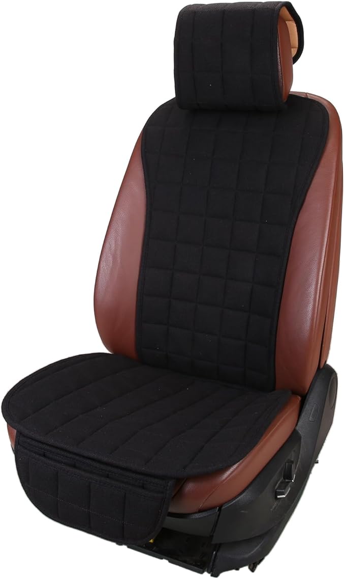 Suninbox Cooling Car Seat Covers,Cloth Seat Covers for Cars,Linen Car Seat Protector,Front Seat Only Universal Fits Most Automotive,Vans,SUVs,Trucks Black