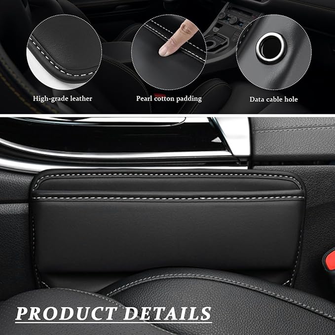 Kewucn Car Seat Gap Organizer, Adjustable Leather Front Seat Gap Filler Storage Box, Multifunctional Auto Console Side Pocket Organizer for Phone Glasses Key Card, Car Accessories (Black)