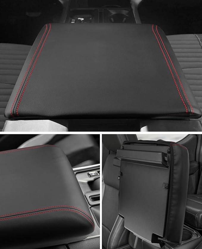 INTGET Center Console Cover for 2025 2026 Ford F150 Accessories Interior 2021 2022 2023 2024 Car Middle Arm Rest Armrest Lid Seat Cover Protector Elbow Cushion Pad (red Stitches, 2021-2026)