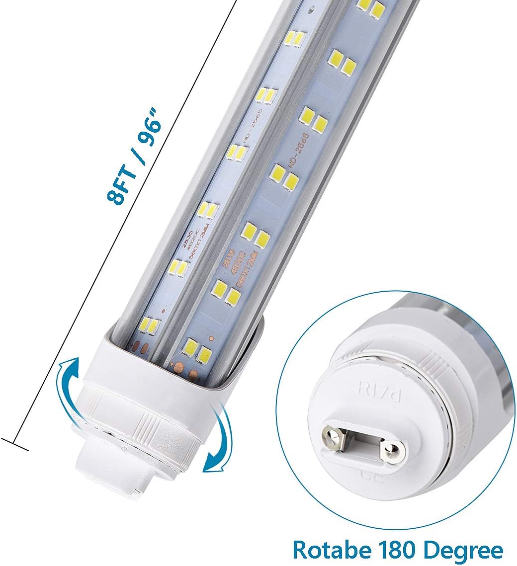 R17D/HO 8FT LED Bulbs - (20 Pack) Rotate V Shape, 6000K Daylight 120W, 18000LM, 300W Equivalent F96T12/DW/HO, Clear Cover, T8/T10/T12 Replacement, Dual-End Powered, Ballast Bypass