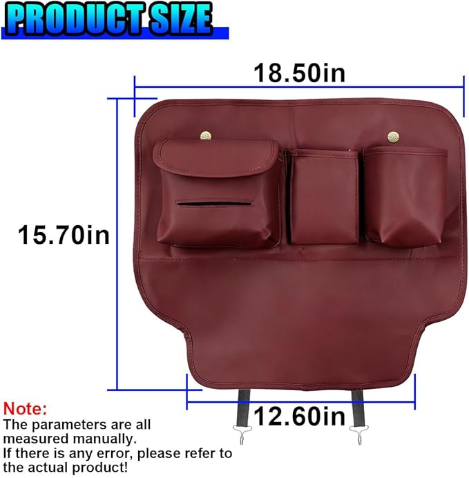Leather Car Seat Back Organizer, Waterproof Car Seat Kick Mat with Cup Holder, Multifunctional Backseat Storage Bag, Universal Auto Travel Seats Protector Accessories for SUV Truck (Red)