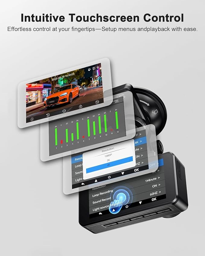 Dash Cam Front and Rear, 4K FHD Dual Dash Camera for Cars Built-in 5G WiFi GPS, 64GB Card Included, Car Camera with 3" IPS Touch Screen, UHD 2160P Night Vision, WDR, 24H Parking Monitor, App Control