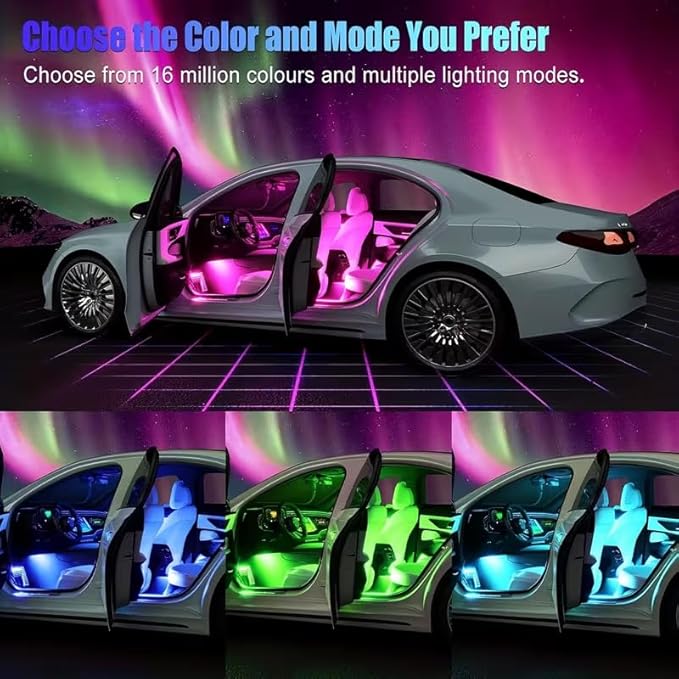 Car LED Lights, 72 LED Smart Car Interior Lights RGB with App Remote Control,Multicolor Footwell Under Dash Inside Light Kits Music Sync Mode, for Vehicle Internal, SUV, Trucks, 12V