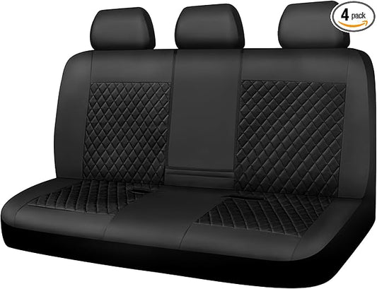 CAR PASS Faux Leather Back Seat Cover, Universal Quilting Waterproof Bench Rear Seat Cover Universal car seat Cover Fit 95% Automotive Interior Covers for Sedans SUVs Vans Small Trucks, All Black