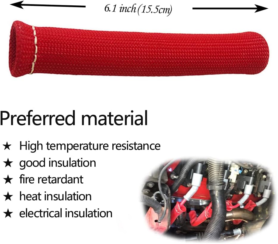 Spark Plug Wire Boots Thermal Protection Insulator Sleeve, 1200 Degree Heat shield Cover Wrap 6 inch for Car Truck 8PCS(red)