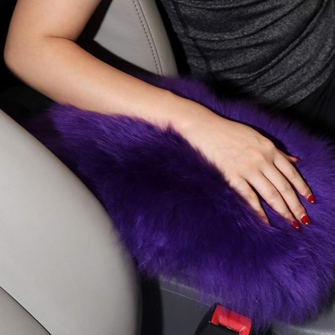 Armrest Cover for Car, Auto Center Console Pad Furry Sheepskin Wool Car Armrest Seat Box Cover Protector Universal Fit (Grey)