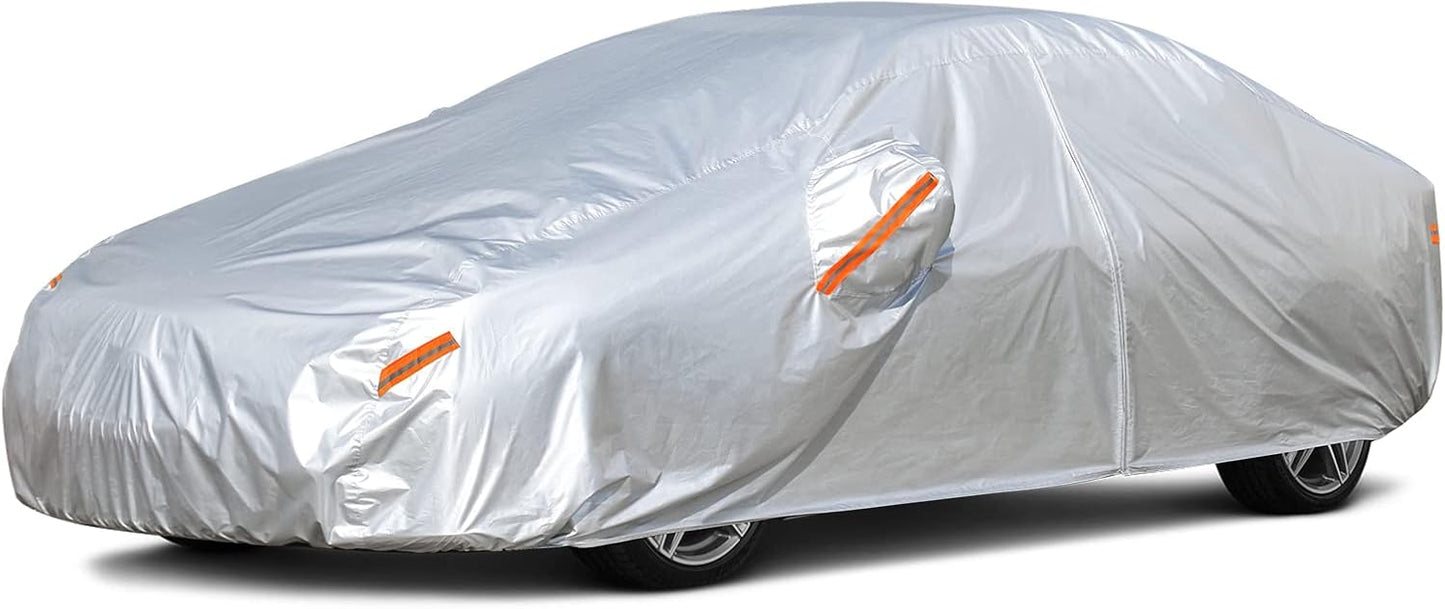 Kayme Car Covers for Automobiles Waterproof All Weather Sun Uv Rain Protection with Zipper Mirror Pocket Fit Dodge Charger/Challenger, Lincoln Mkz/Mks/Continental,Cadillac etc.(194 to 208 Inch) 3XXL