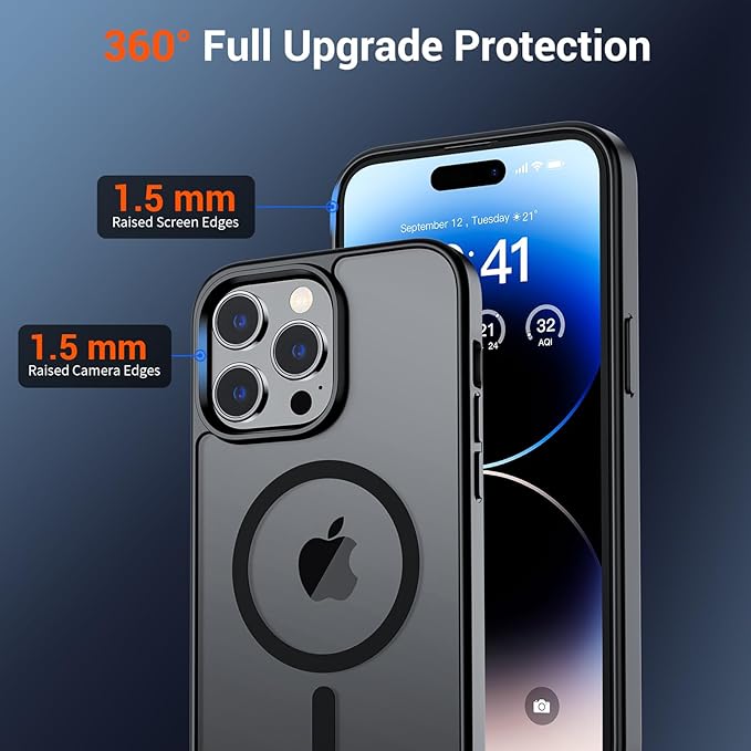 SUPFINE Magnetic for iPhone 14 Pro Case (Compatible with MagSafe) (Military Grade Drop Protection) Slim Translucent Matte Shockproof with Anti-Fingerprint Phone Case, Black