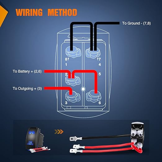 Nilight Side Lights Rocker Switch Led Light Bar 5Pin Laser On Off SPST switches 20A/12V 10A/24V Blue with Jumper Wires Set for Cars Trucks RVs