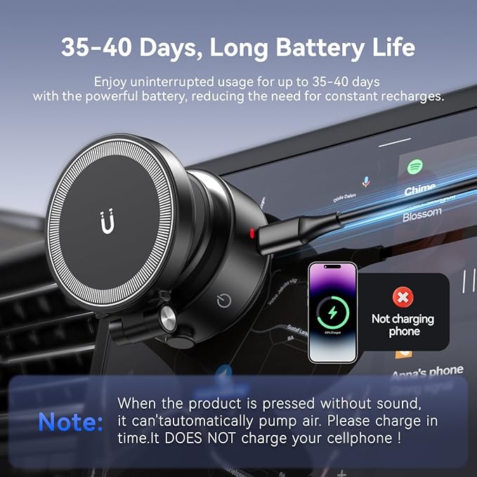 Electric Vacuum Suction Car Phone Holder, 360° Rotation Magnetic Phone Holder for Car Foldable Strong Suction Adjustable Car Phone Mount Stand for iPhone16/15/14/13/12(Not Charge Phone)