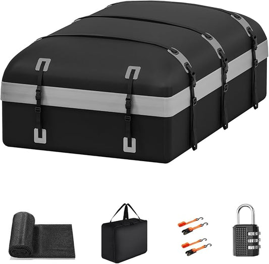 Car Rooftop Cargo Carrier Bag 30 Cubic Feet, Soft-Shell Luggage Cargo Bag Waterproof Bag, Include 2 Reinforced Straps, 6 Door Hooks, Anti-Slip Mat, Luggage Lock