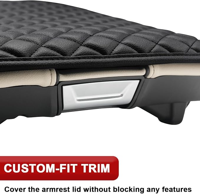 KBH Center Console Armrest Cover for Cadillac Escalade 2021-2026, Vinyl Leather, Car Arm Rest Lid Protector Cushion, Interior Accessories, Anti-Scratch, Black
