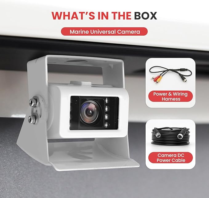 Pyle 7'' Digital Marine Camera, 150 Degree Rear View Camera White, RV Camera, Designed for Car/Truck use 12/24 Volt Systems, Water Resistant with Built in Microphone, w/ IR Night Vision Illumination