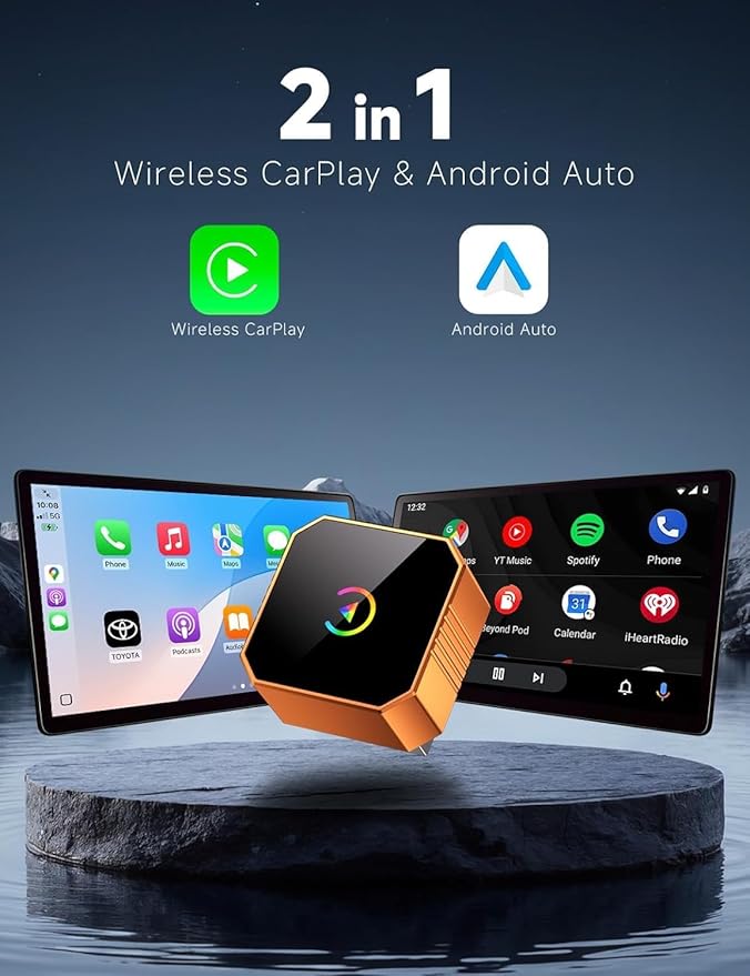 2026 Wireless CarPlay Adapter for iPhone & Android Wired to Wireless CarPlay & Android Auto Plug and Play Fast Auto Reconnect Stable Control Compatible for iOS 10+ & Android11+