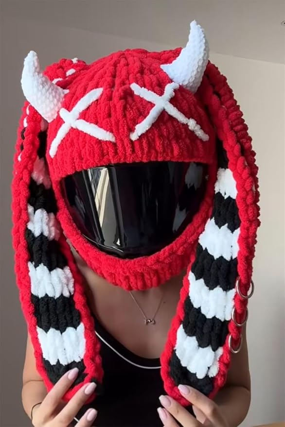 Cute Cat/Rabbit Ear Motorcycle Helmet Covers, Plush Funny Full Face Helmet Decoration Cover, Men Women Helmet Protective Cap, Novelty Animal Cartoon Plush Hat for Fun Ride Gift