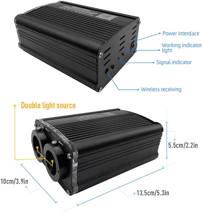 GIDERWEL Smart APP LED Fiber Optic Lights Engine Driver Dual Port RGBW,Bluetooth Color Changing Fiber Optic Star Ceiling Light Source with RF Remote Control for All Kinds of Fiber Optics Cable