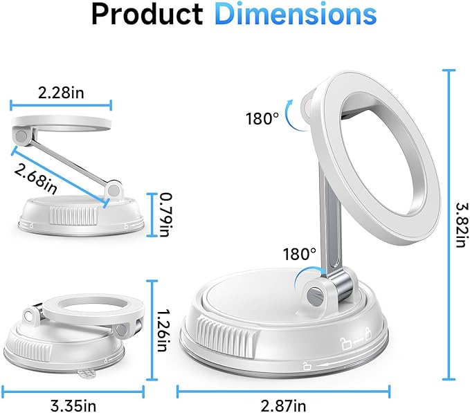 ANDERY Car Phone Holder for Magsafe [78+LBS Strongest Suction & 2400gf Magnetic] 360° Adjustable Car Phone Mount, Phone Holders for Your Car for iPhone 17-12 Pro Max Plus Air, White