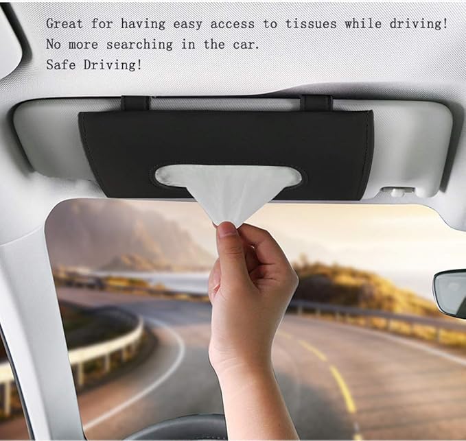 Fredysu Car Visor Tissue Holder, Sun Visor Napkin Holder Backseat Tissue Case, Premium Car Tissue Box for car, Vehicle (Black)