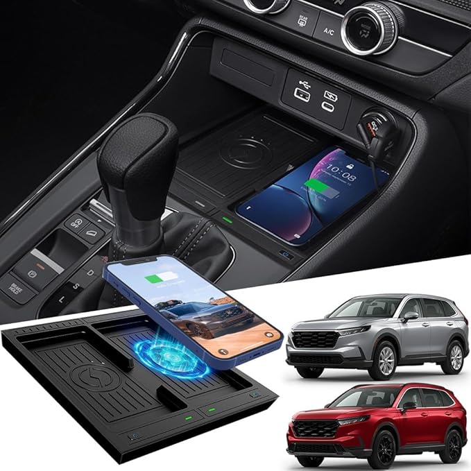Wireless Car Charger for Honda CRV 2023 2024 2025, Dual Wireless Fast Phone Charging Pad for 6th Gen Honda CR-V LX EX Sport Hybrid Center Console Panel Interior Accessories Upgrades