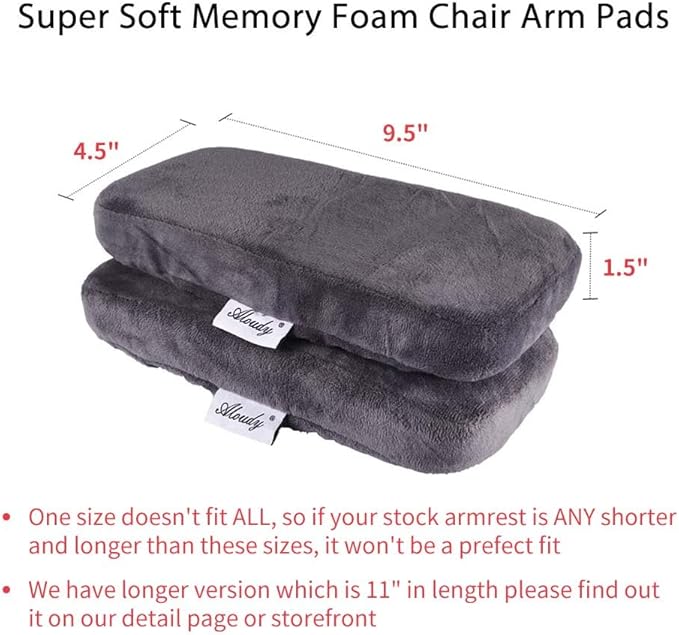 Aloudy Ergonomic Memory Foam Office Chair Armrest Pads, Comfy Gaming Chair Arm Rest Covers for Elbows and Forearms Pressure Relief(Set of 2) (Gray)