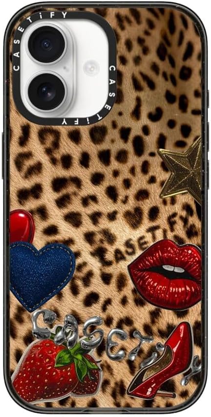 CASETiFY Impact iPhone 17 Case [Slim/Compatible with Magsafe / 8.2 ft. 4X Military Grade Drop Protection] - Patched Cheetah - Clear Black