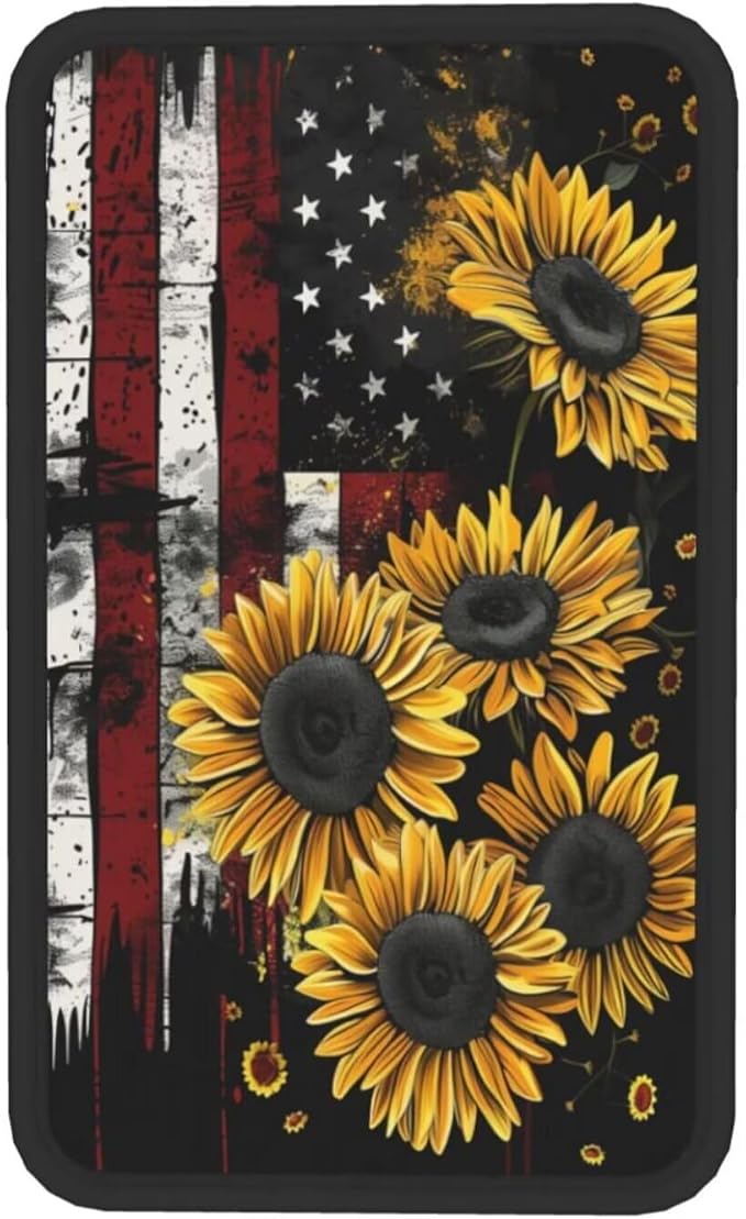 American Flag Sunflower Car Center Console Cushion Pad Rustic Flower Yellow Arm Rest Covers Universal Armrest Seat Box Cover Protector Comfortable Cars Decor Accessories