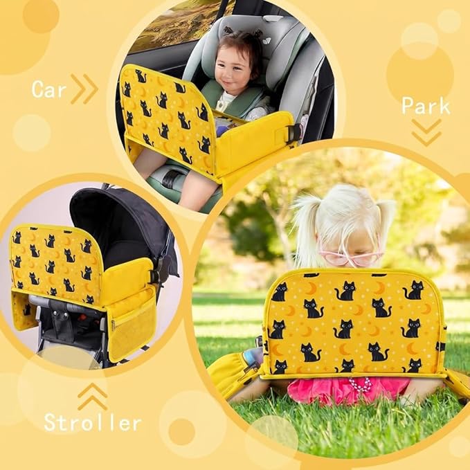 MENZOKE Kids Travel Tray for Toddler Car Seat, Toddler Gift for Boy Activities with iPad Holder Stand & Storage Pockets, Road Trip Essentials Accessories Lap Tray as Travel Gifts for Kid, Yellow