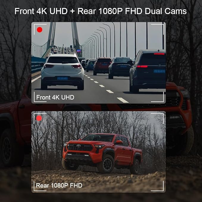 4K Dash Cam Suitable for Toyota Tacoma 2024-2025 SR SR5 TRD Sport Pre-Runner Off Road Limited & Tacoma Hybrid, OEM Look, UHD 2160P Video, WiFi & APP, Loop Recording, Plug&Play, 128GB (F10pro)