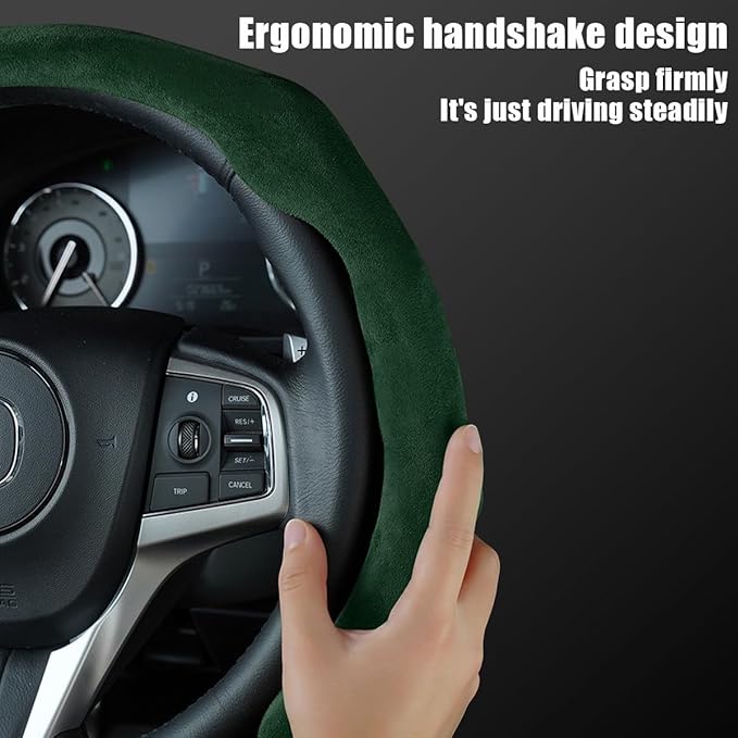 Mandark Car Steering Wheel Cover, Suede Sport Vehicle Steer Wheel Protector Fitting 15 Inch, Non-Slip Comfortable Automotive Interior Decoration Accessories, Universal for Most Cars (Black Green)