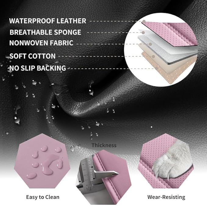 Car Seat Covers Full Set Custom Fit for Ford Explorer 2001-2025 2026 - Premium Faux Leather with Lumbar Support, Waterproof, Breathable, Anti-Slip, Easy to install &Protectors (Pink, Full Set)