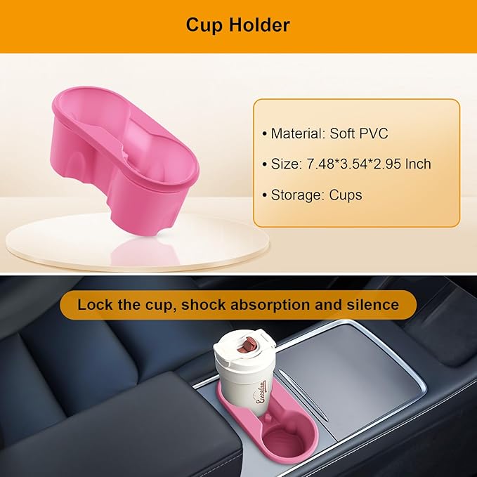 Pink Center Console Organizer 5PCS for Tesla Model Y Accessories 2024-2020 (Not Fit Juniper) Armrest Storage Tray with Hidden Box, Cup Holder Insert & Under Seat Storage - Custom Fit Interior Decor