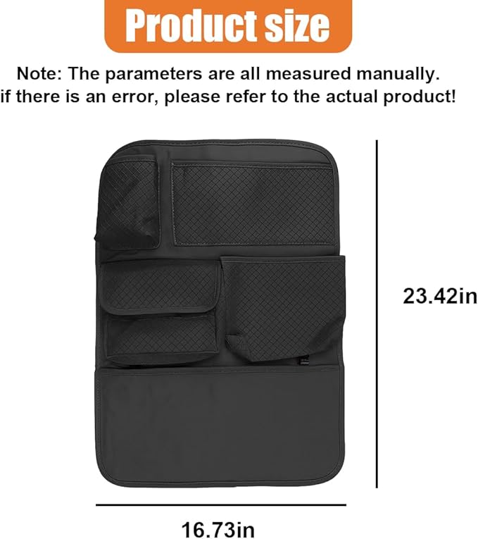 Car Backseat Organizer, Leather Auto Seat Back Kick Mats Protector, Multi-Pocket Car Rear Seat Hanging Storage Bag with Tissue Holder, Travel Accessories for Most Cars SUV Truck(Black)