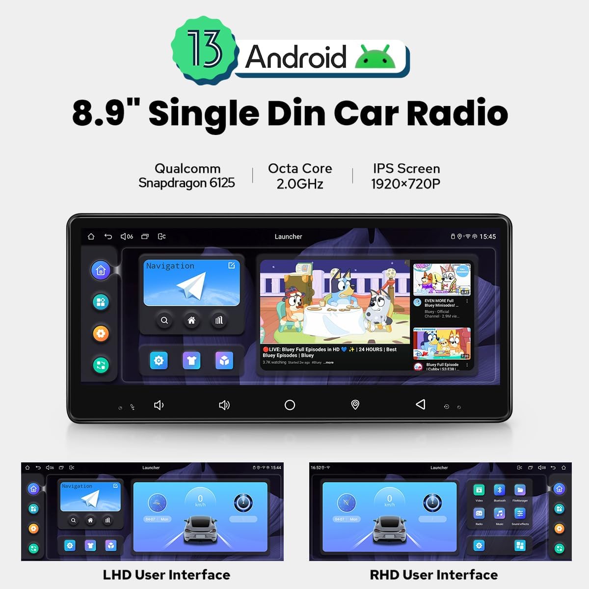 Joying 8.9" Single Din Touchscreen Radio Android 13 Head Unit with Carplay and Android Auto 8GB+128GB Detachable Car Stereo with Bluetooth, AM/FM, Subwoofer Output, GPS(JY-HTS01N8)