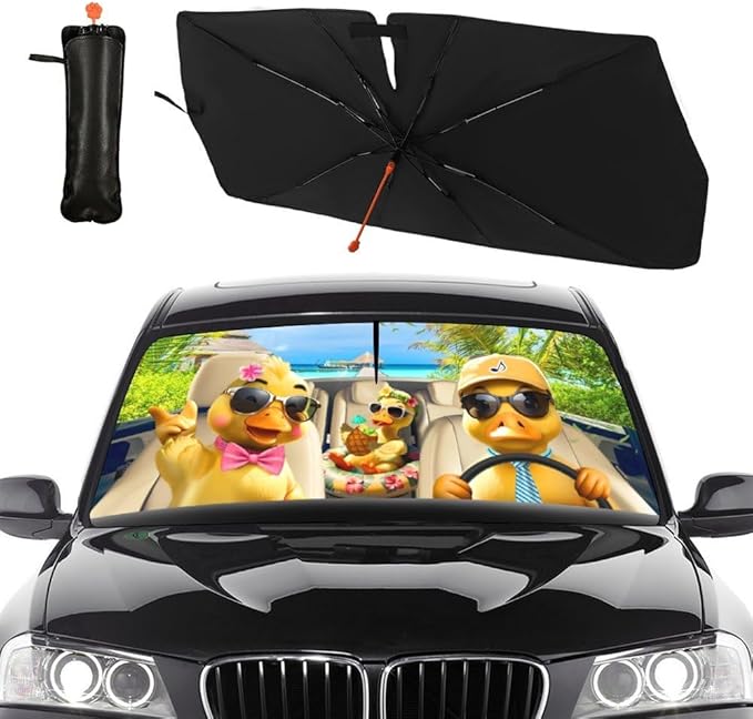 Socira Funny Duck Car Windshield Sunshade Umbrella Foldable Umbrella Sun Shade Windshield Cover Sunshade Duck Car Accessories Blocks Uv Rays Keeps Cool (57" X 30")